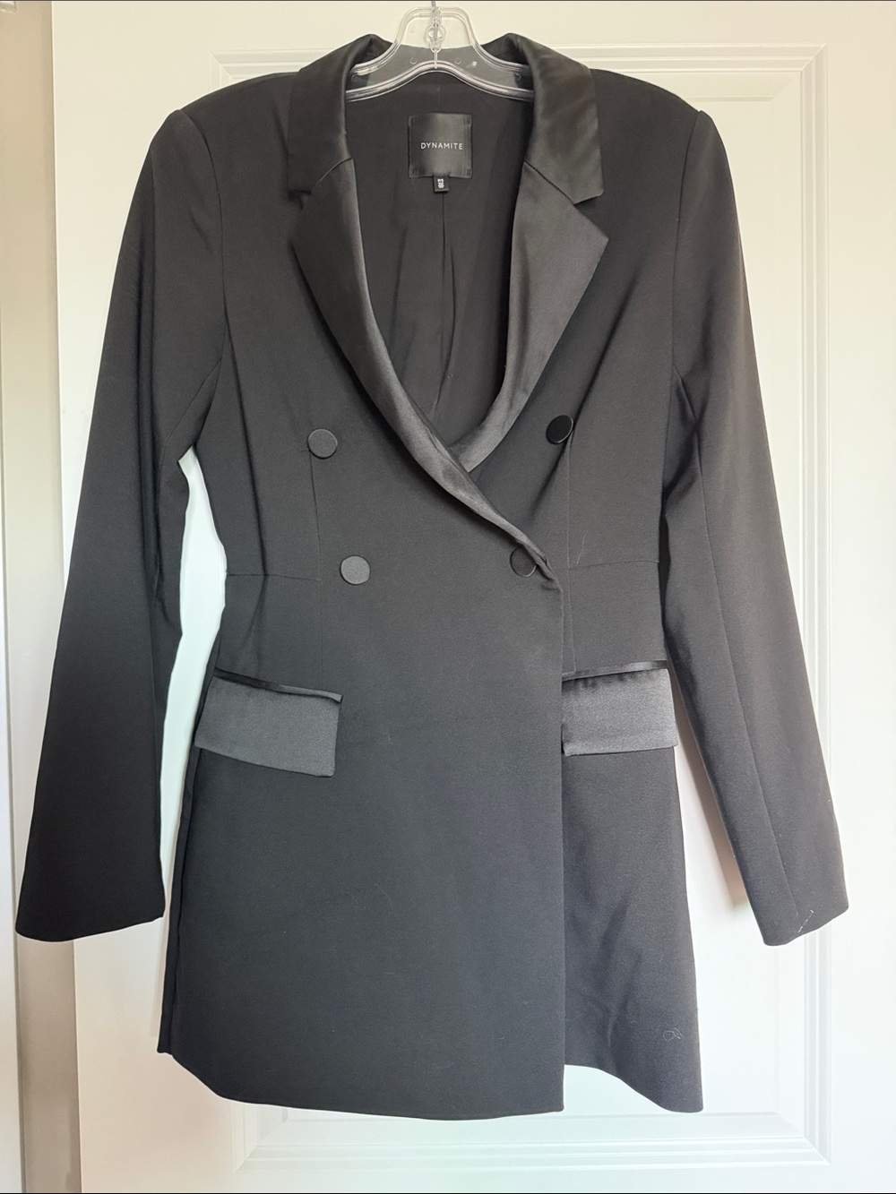 Dynamite Black Double-Breasted Satin-Trim Blazer Jacket